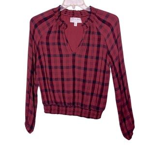 Anthropologie Cloth & Stone | Red Plaid Sara Long Sleeve Pullover Blouse Top, XS